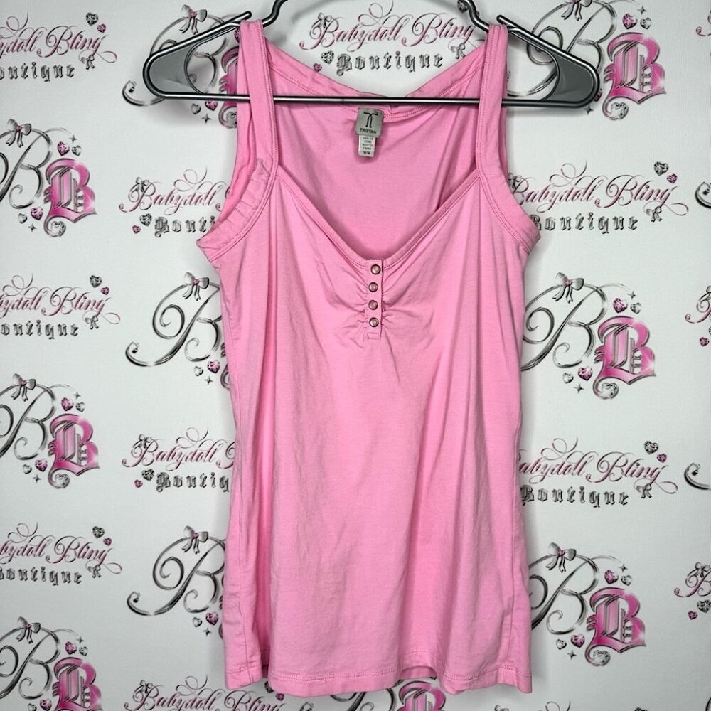 Tristan Pink Tank Top cami buttons shiny pearl finish stretchy camisole